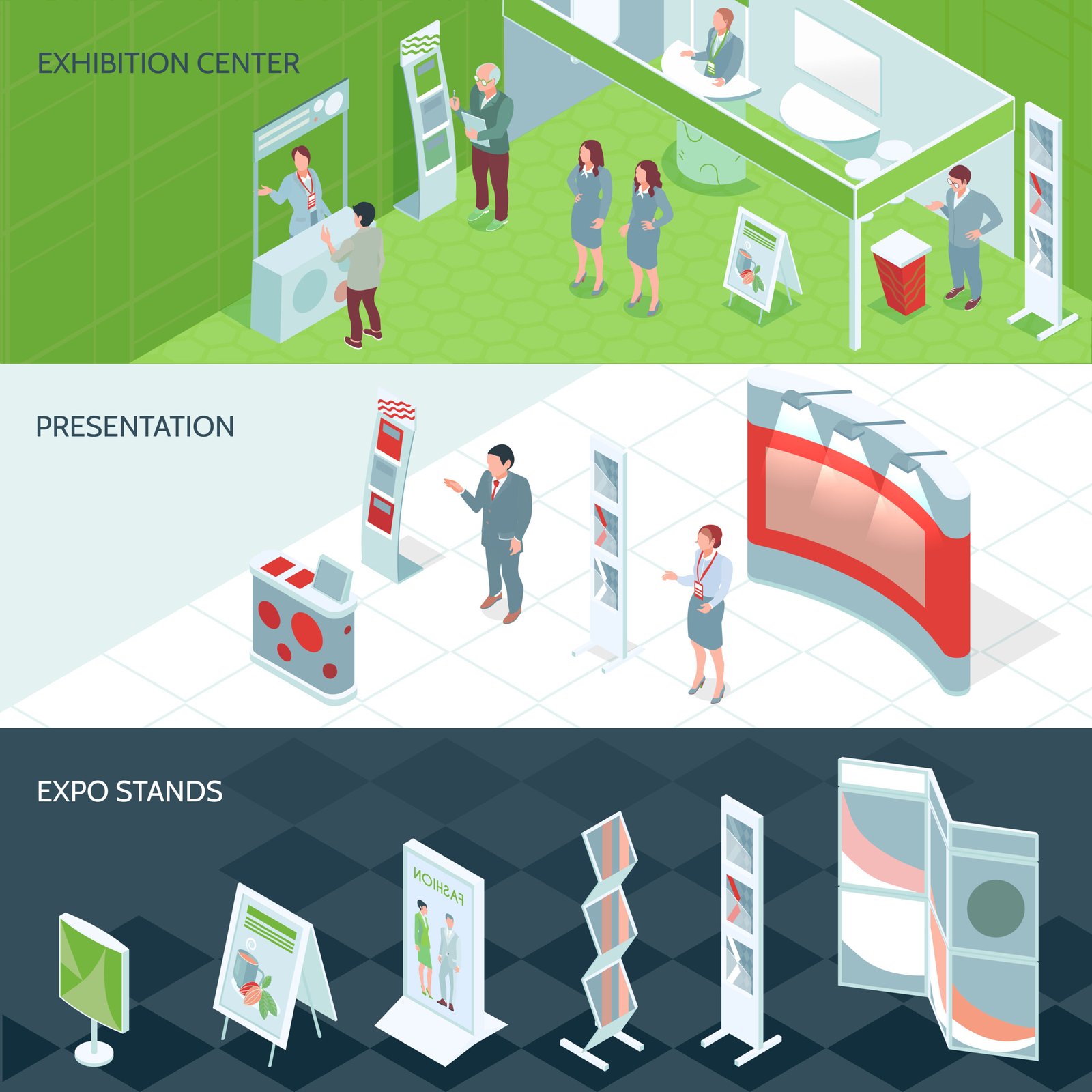Exhibition Center Isometric Banners